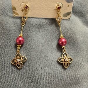 La Meno Gold-Tone Pink Pearl Drop Filigree Earrings